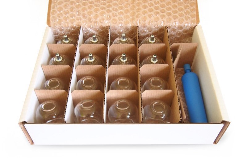 Bańki ogniowe i bezogniowe (zestaw 8+8 szt.) z pompką