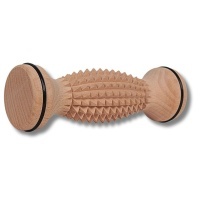 Drewniany masażer wałek gruby z gumkami - 18 cm