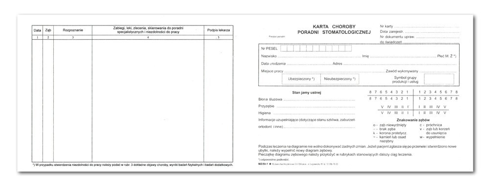 Druki - Karta choroby poradni stomatologicznej ST-1