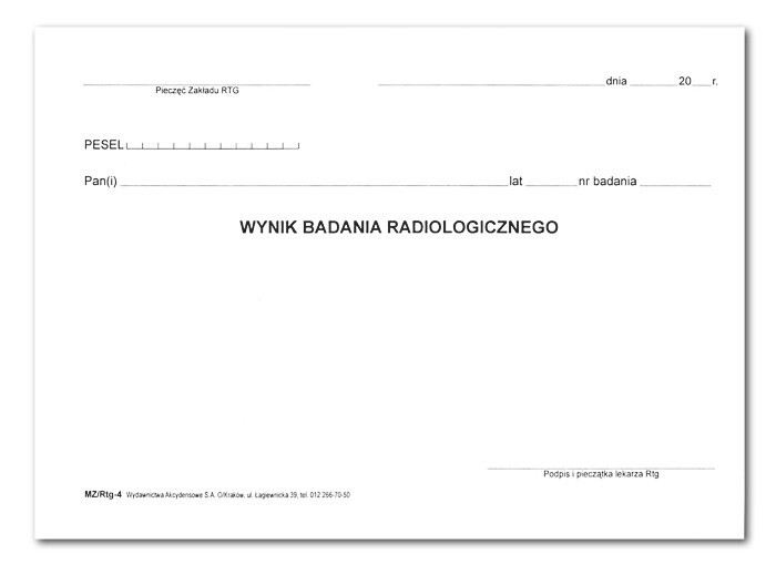 Druki - Skierowanie do badania radiologicznego Rtg-4