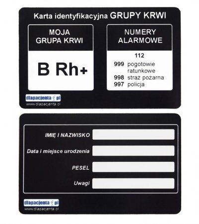Karta informacyjna - grupa krwi - czarna