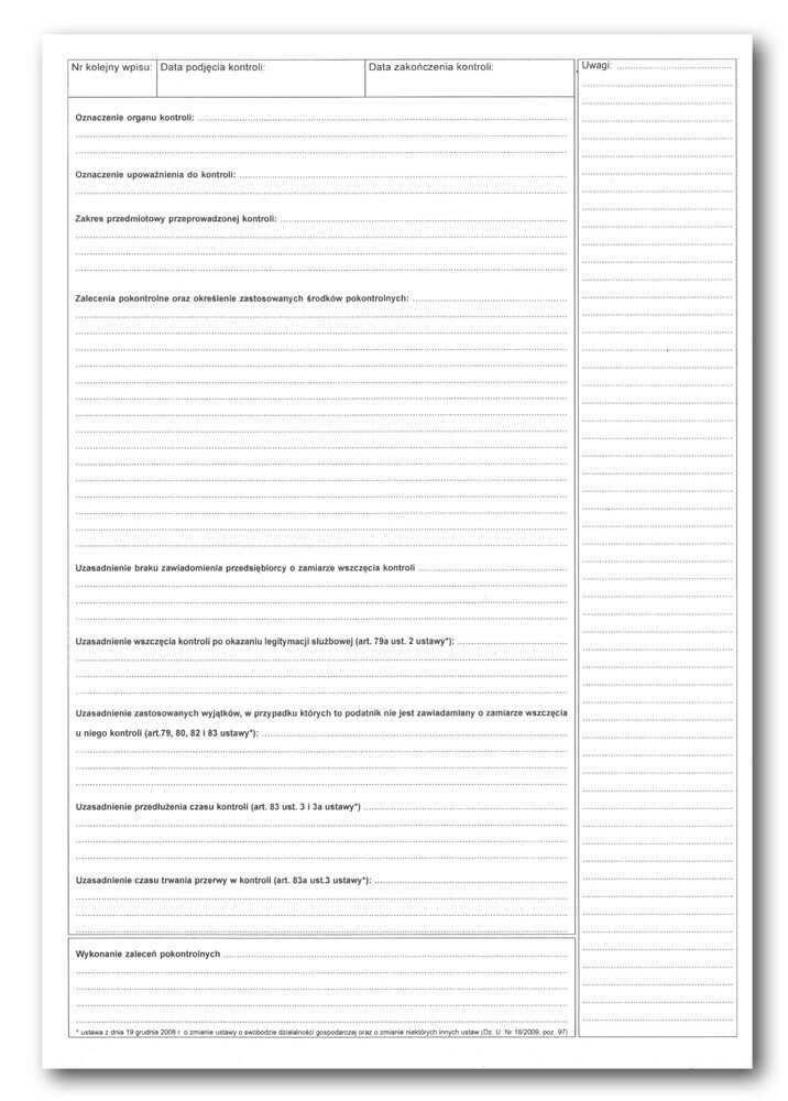 Książka kontroli przedsiębiorcy Kn-14c