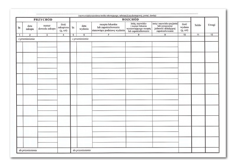 Książka kontroli środków odurzających i psychotropowych dla aptek F-5A/APTEKA