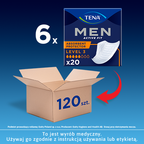 Pieluchy anatomiczne dla mężczyzn TENA Men Active Fit Level 3 (Super) - 6x20szt.