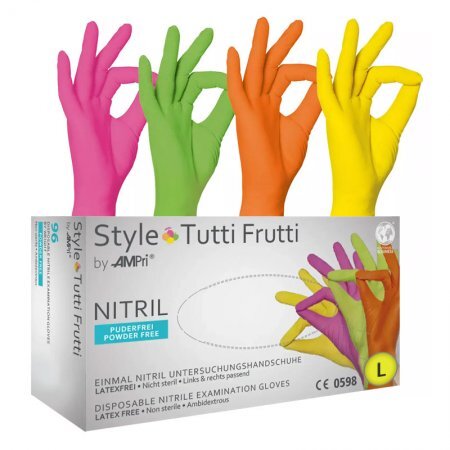 Rękawiczki nitrylowe bezpudrowe Style Tutti Frutti kolorowe rozm. L - 96szt.