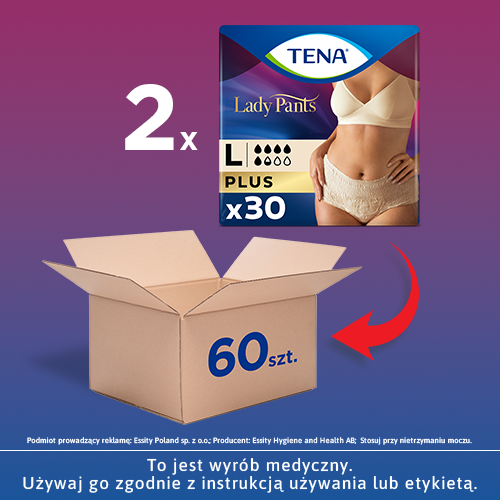 TENA Lady Pants Plus L CREME/beżowe - bielizna chłonna dla kobiet 2x30szt.