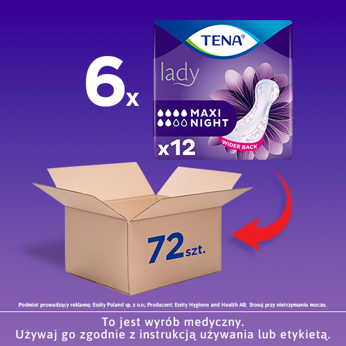 TENA Lady Protect+ Maxi Night - nocne podpaski anatomiczne 6x12szt.
