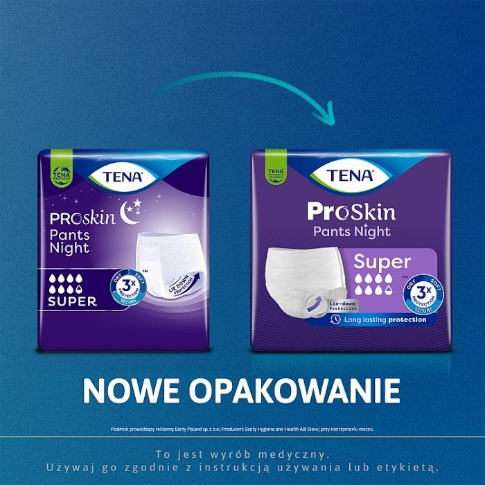 TENA Pants ProSkin SUPER NIGHT M - majtki chłonne na noc 10szt.